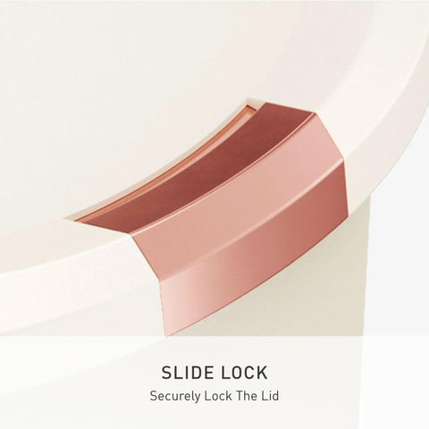 slide lock keeps lid secure from pets and curious children