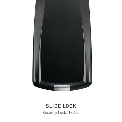 slide lock secures the lid to keep contents safe from pets and kids.