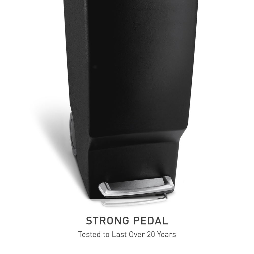 pedal action demonstrates hands-free use of the slim trash can.