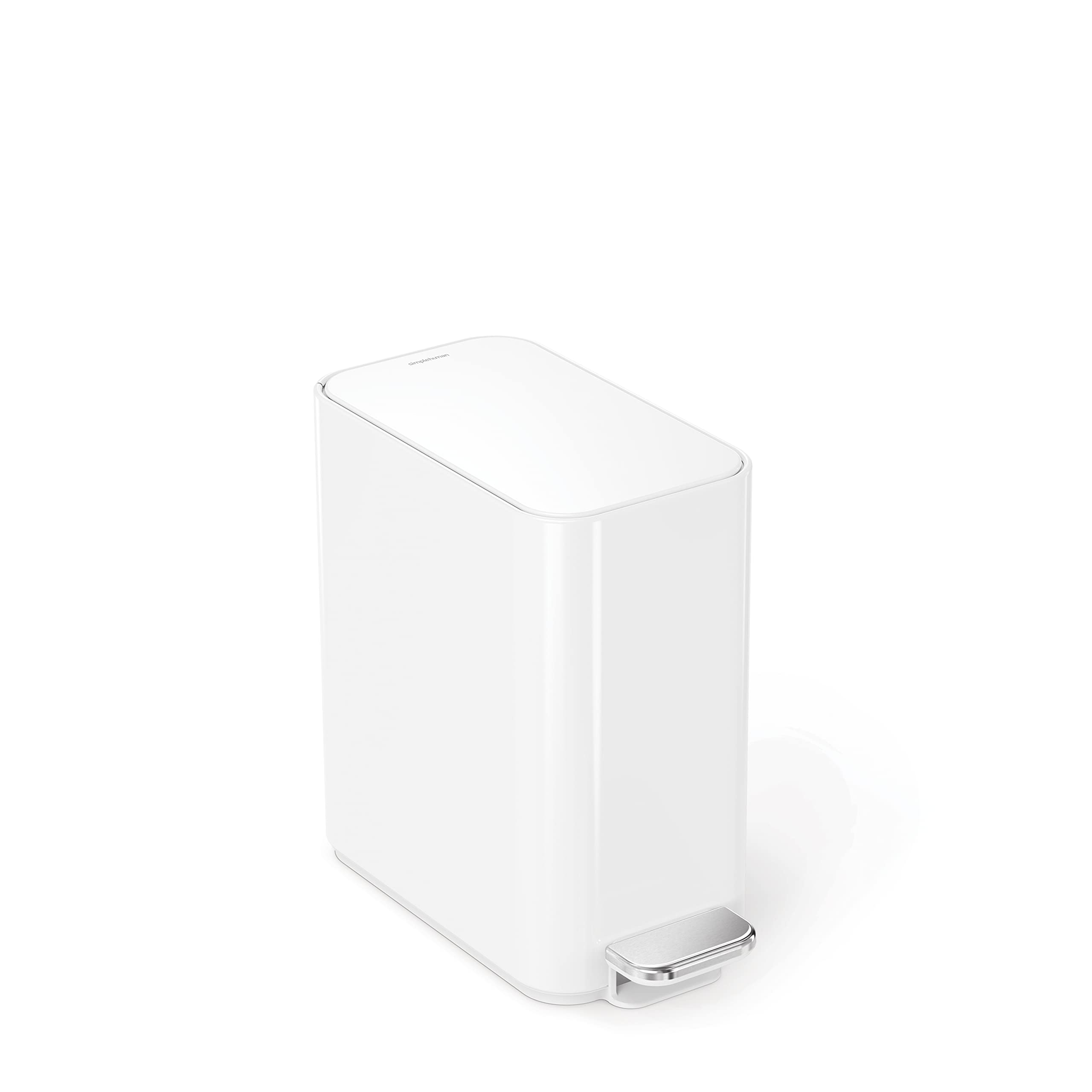 simplehuman small bathroom trash can with lid in stainless steel for space-saving use