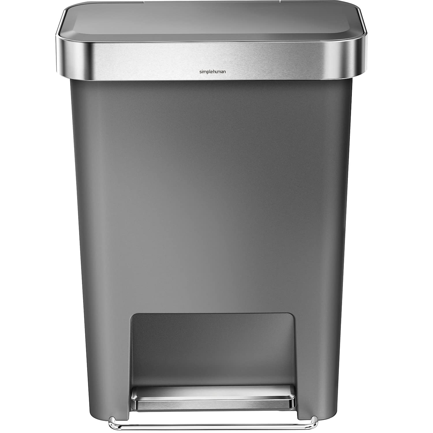 Simplehuman stainless steel liner rim hides the bag and keeps things tidy