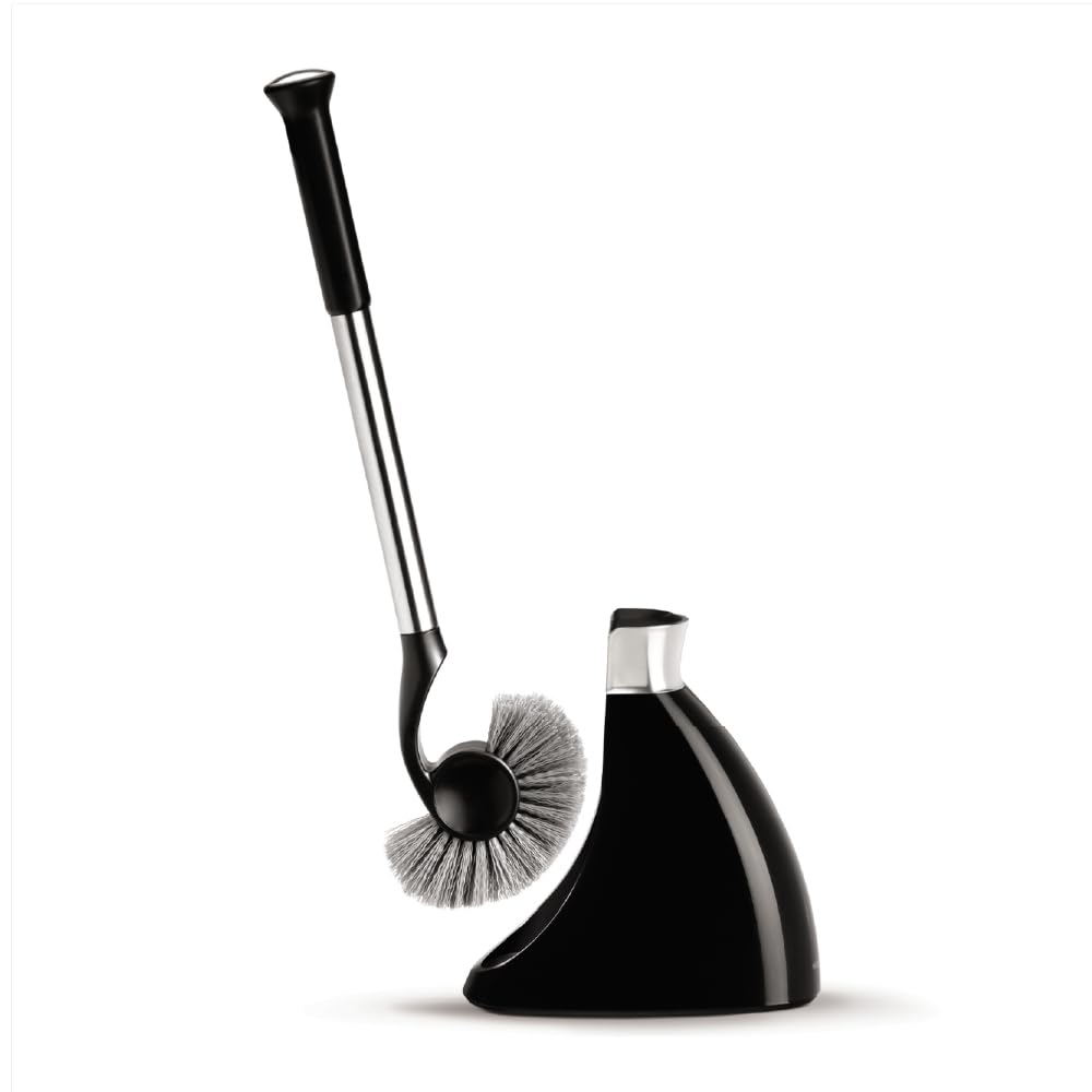 simplehuman toilet brush with caddy in stainless steel black for easy, hygienic storage