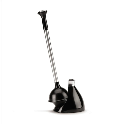 simplehuman toilet plunger with stainless steel caddy keeps bathroom organized and drip-free.
