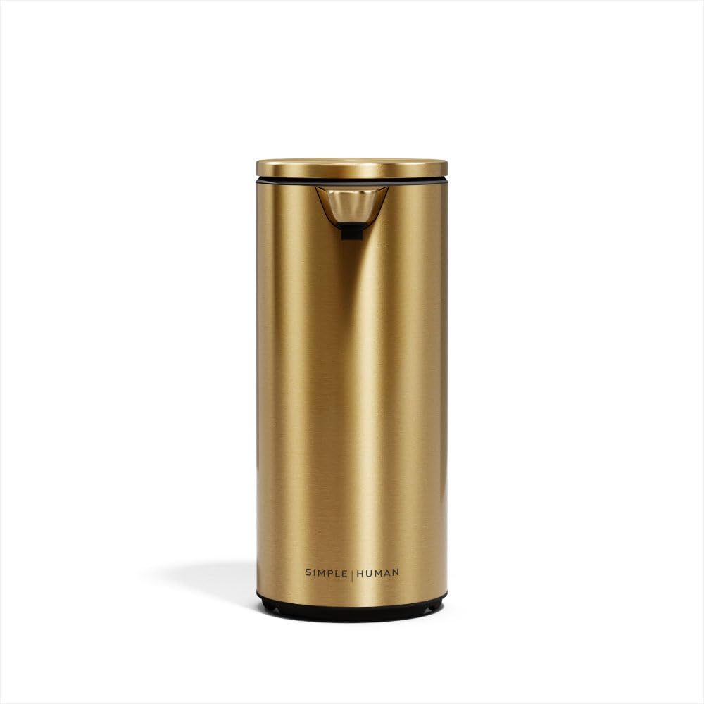 Simplehuman touch-free sensor pump brass stainless steel for hygienic, hands-free dispensing.