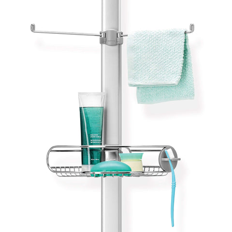 simplehuman towel hanger on the pole keeps washcloths handy