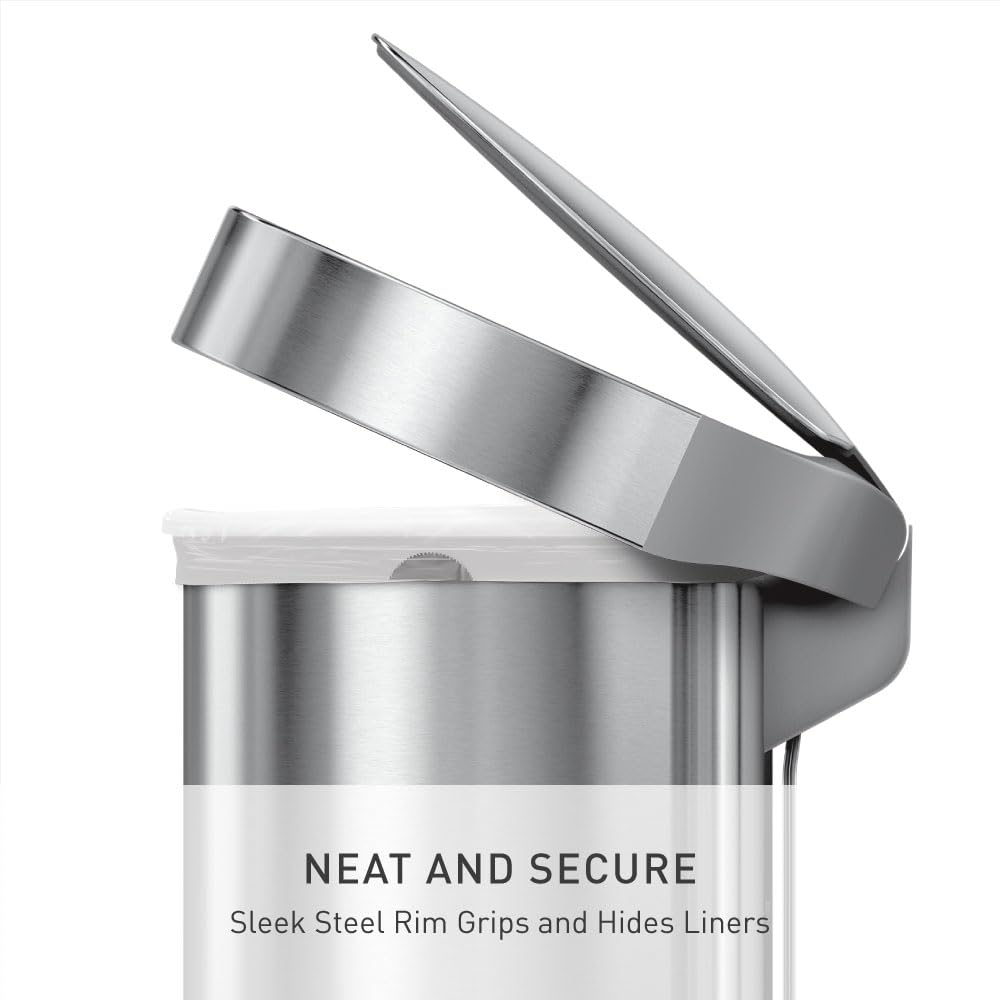 simplehuman trash can pedal close-up highlights durable steel pedal.