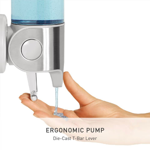 simplehuman die-cast t-bar lever enables precise one-handed dispensing.