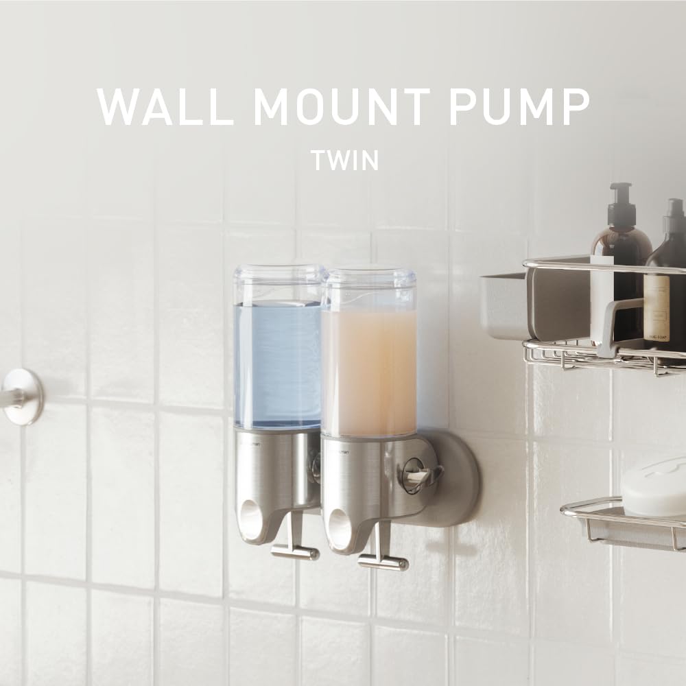 simplehuman wall plate with integrated hooks for razor and loofah within reach.