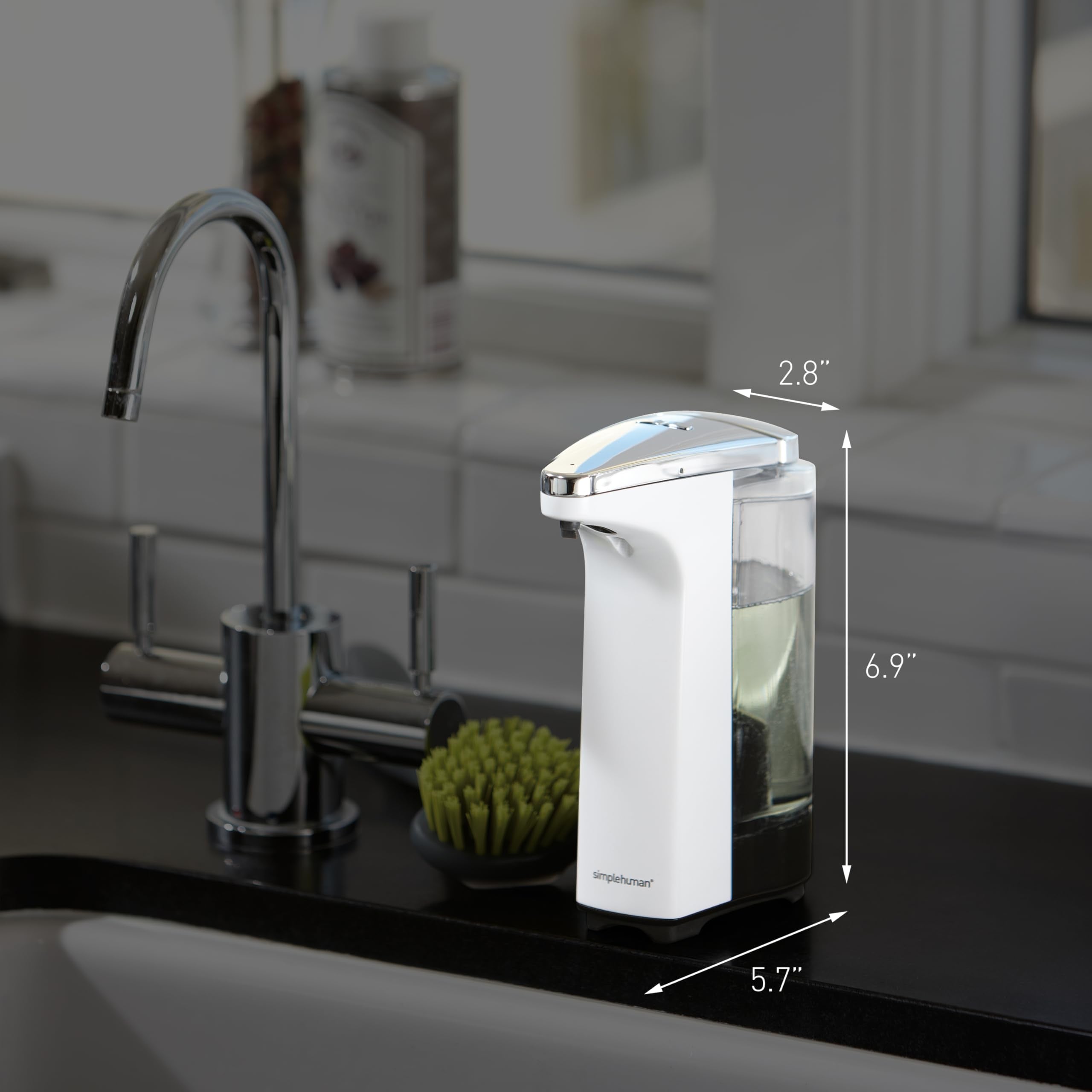 simplehuman wide-fill opening in brushed nickel enables easy, mess-free refills