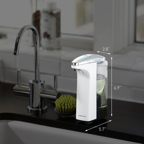 simplehuman wide-fill opening in brushed nickel enables easy, mess-free refills