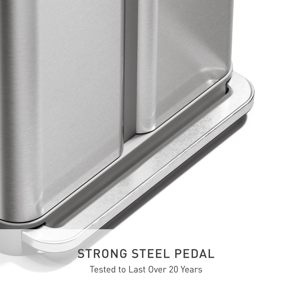 Simplehuman wide steel pedal designed for durability.