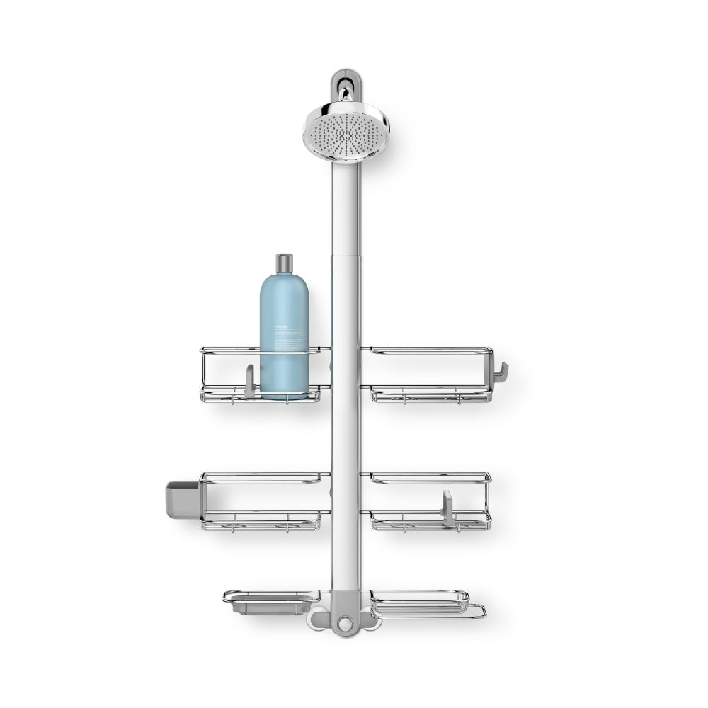 simplehuman XL shower caddy extendable neck for tall bottles and easy reach.