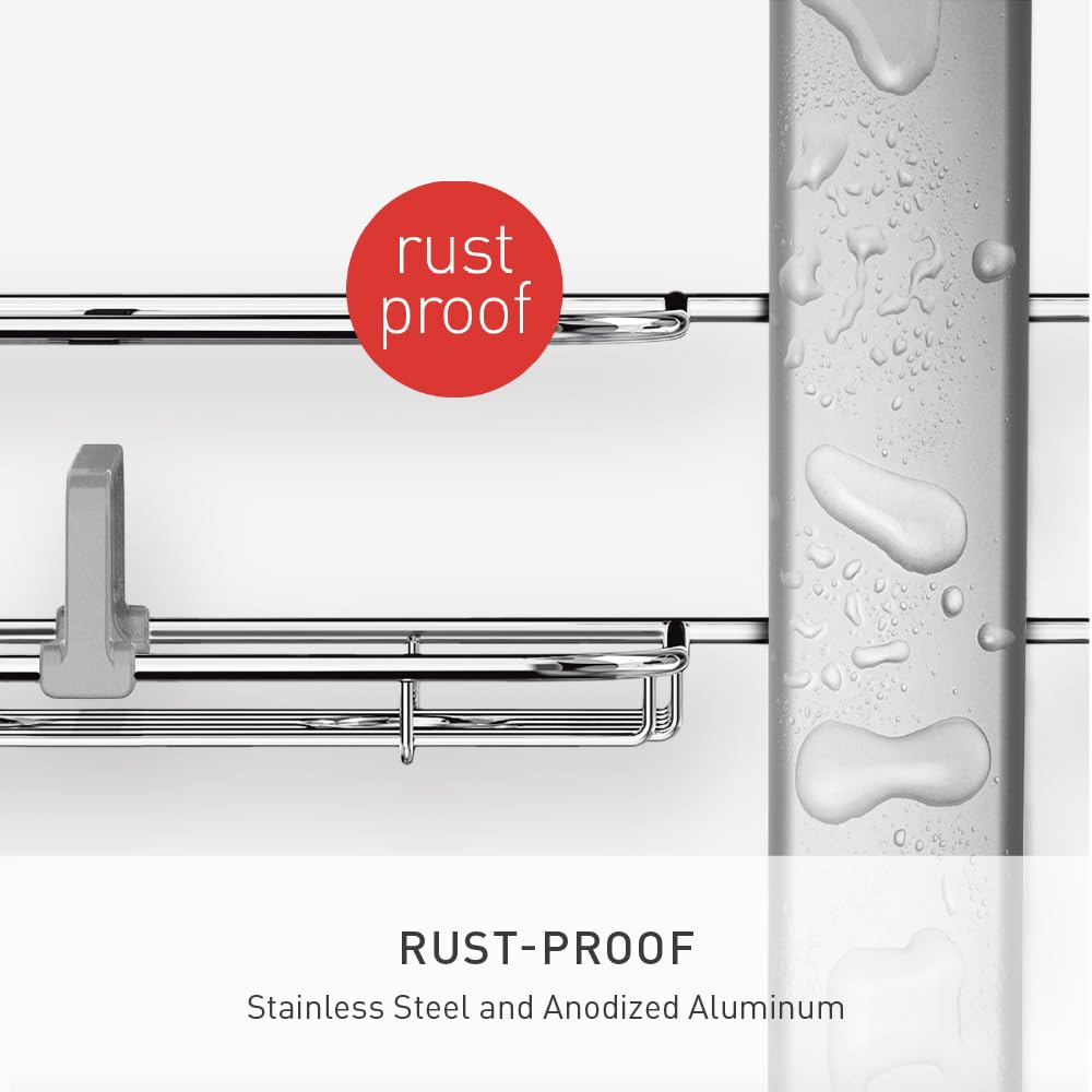 simplehuman XL shower caddy rust-proof materials resist corrosion.