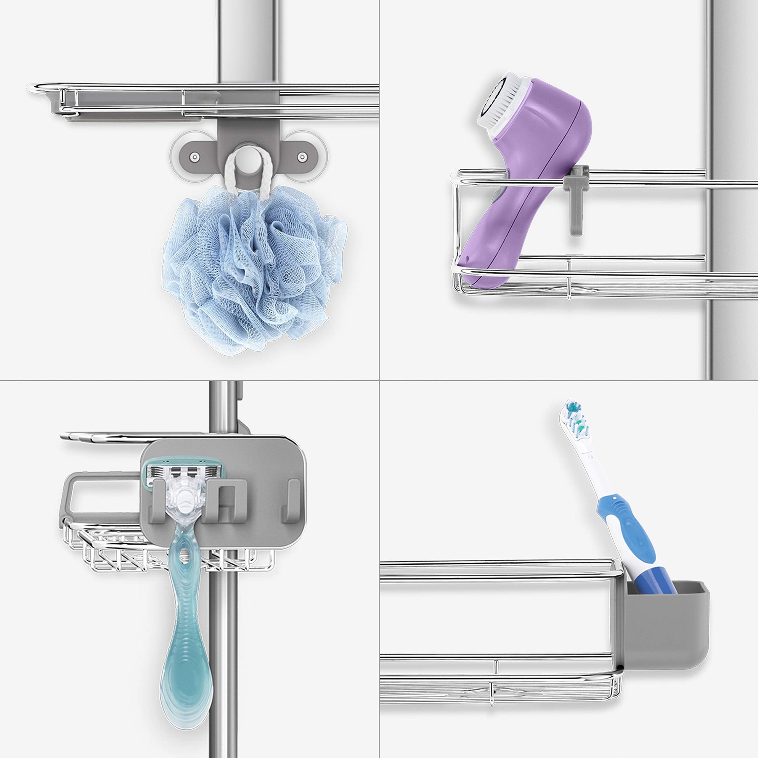 simplehuman XL shower caddy quick-dry soap dish keeps soap dry.