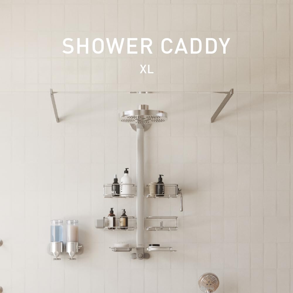 simplehuman XL shower caddy with wider shelves for larger bottles.