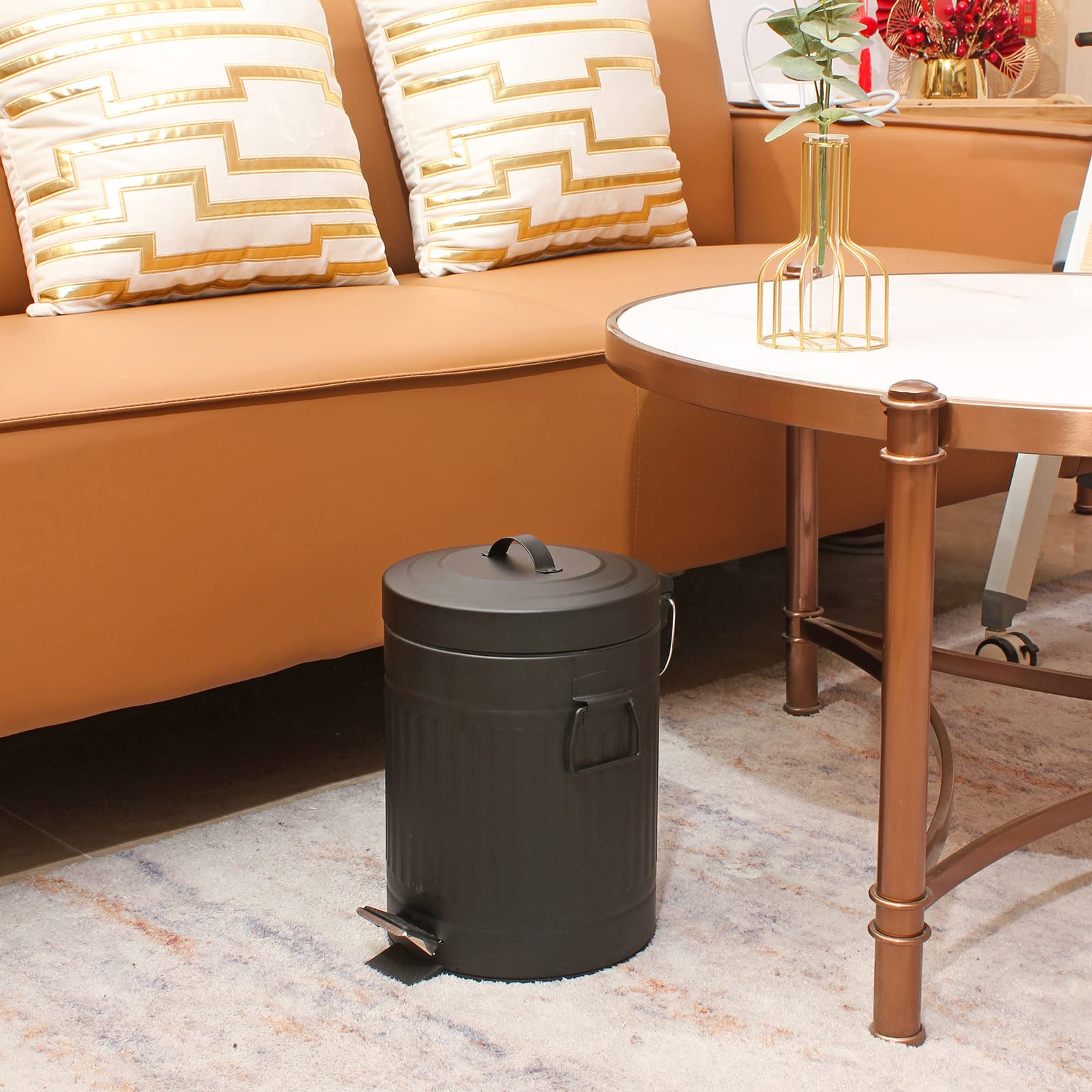 SIMPLEMADE compact trash can ideal for tight bathroom corners.