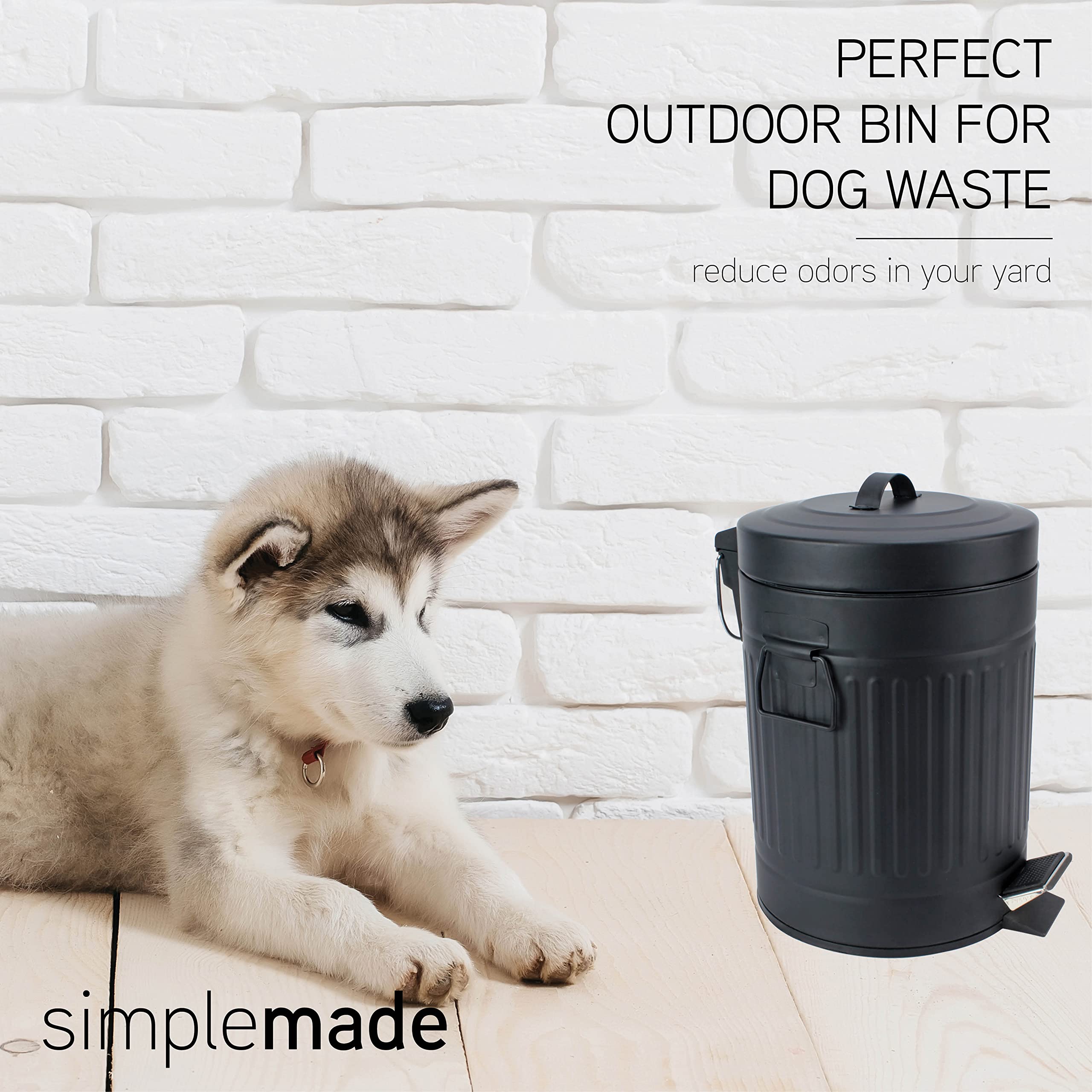 SIMPLEMADE trash can with foot pedal enabling hands-free disposal.