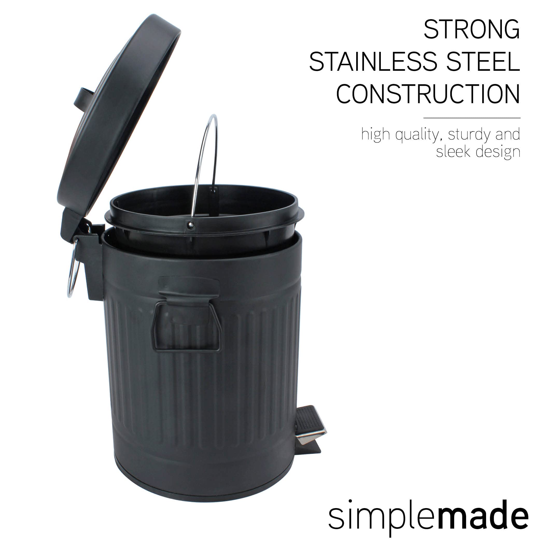 SIMPLEMADE inner bucket lifts out for easy trash disposal and cleaning.