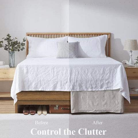 SimpleOpulence bed skirt hides bed frame and creates tidy under-bed space
