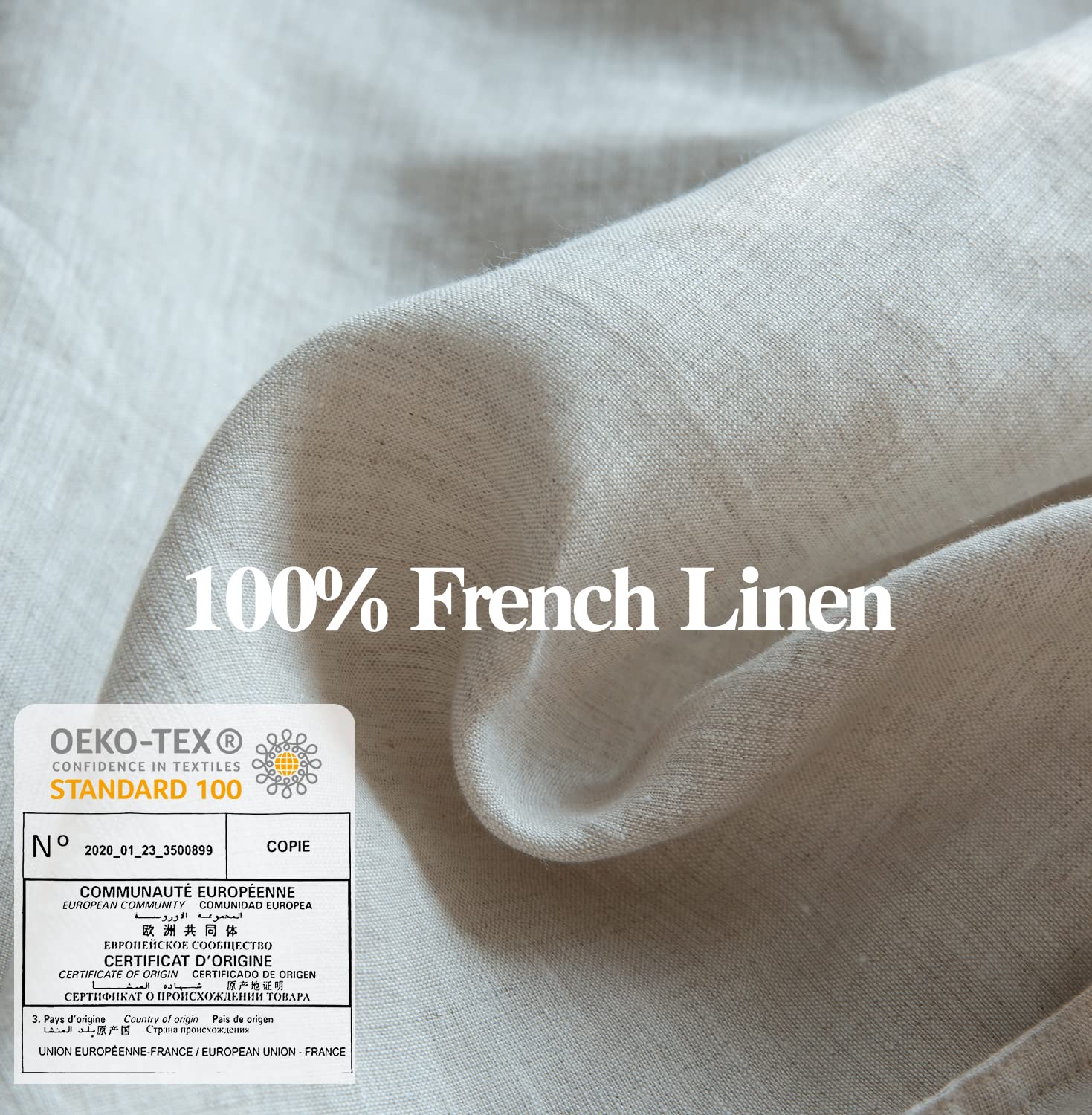 Closeup of Simple&Opulence linen fabric texture showing softness and weave detail.