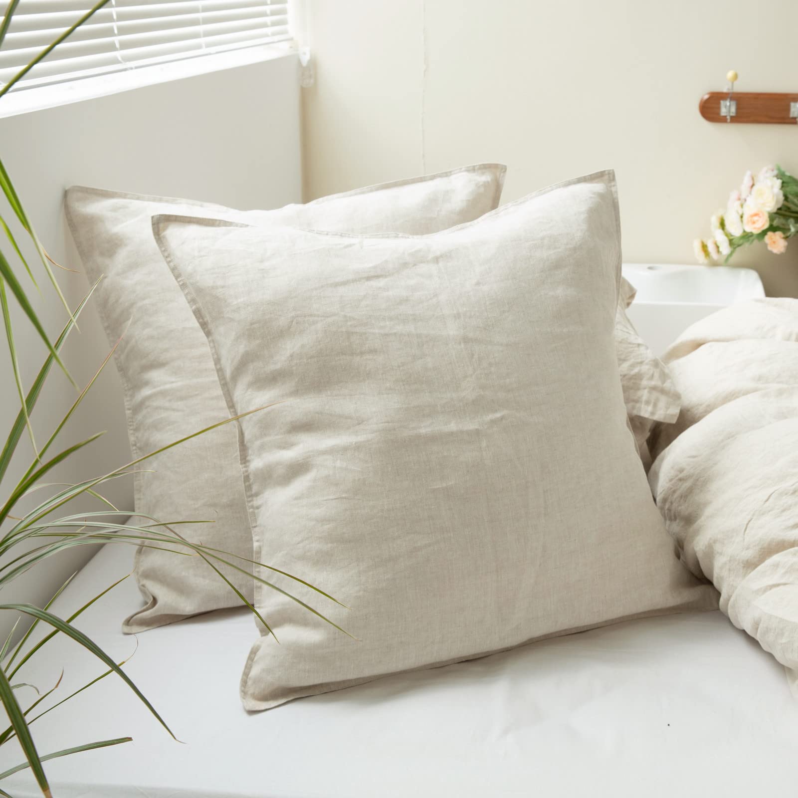 Simple&Opulence washed linen euro shams 26x26, pack of 2, elegant front view for a cohesive bed.