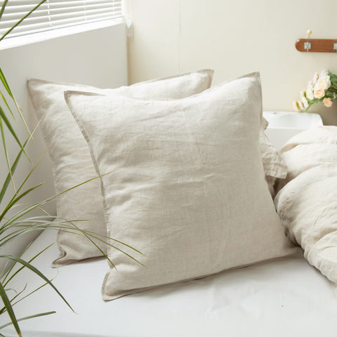 Simple&Opulence washed linen euro shams 26x26, pack of 2, elegant front view for a cohesive bed.