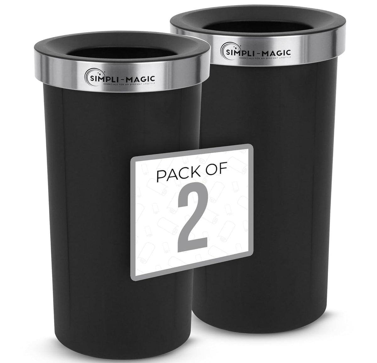 Simpli-Magic 16-gallon open-top trash can with durable stainless steel for busy spaces.