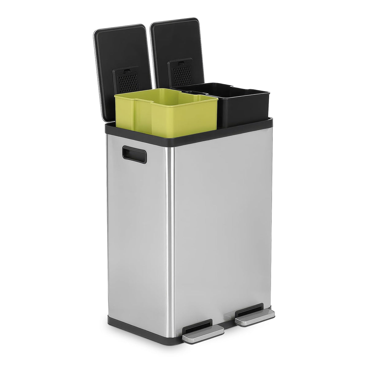 SIMPLI-MAGIC 16-gallon dual-compartment step trash can for organized waste separation