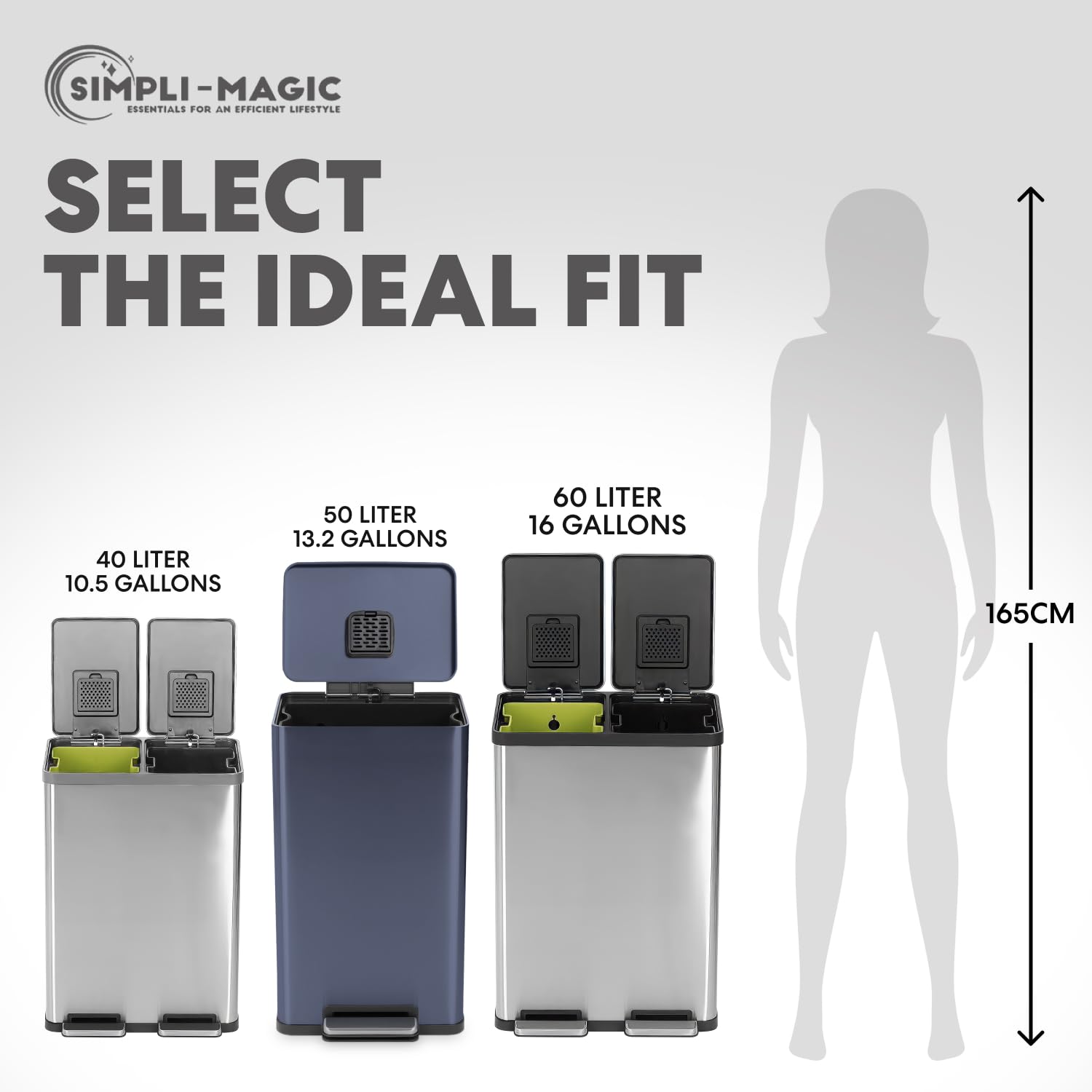 SIMPLI-MAGIC 50L includes a built-in odor filter for a fresher kitchen.