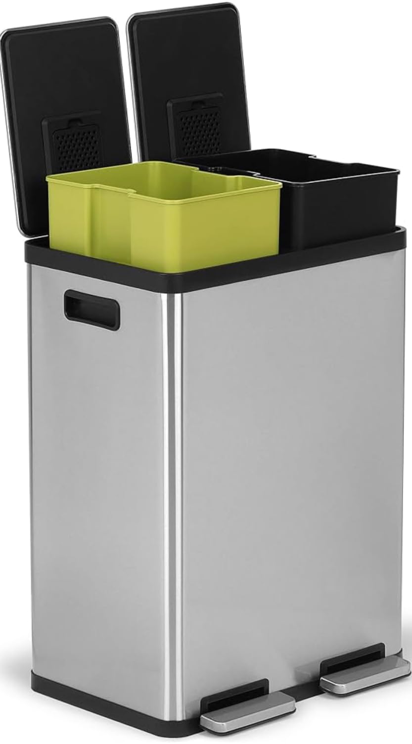 SIMPLI-MAGIC 60L dual-compartment pedal operation showing hands-free use