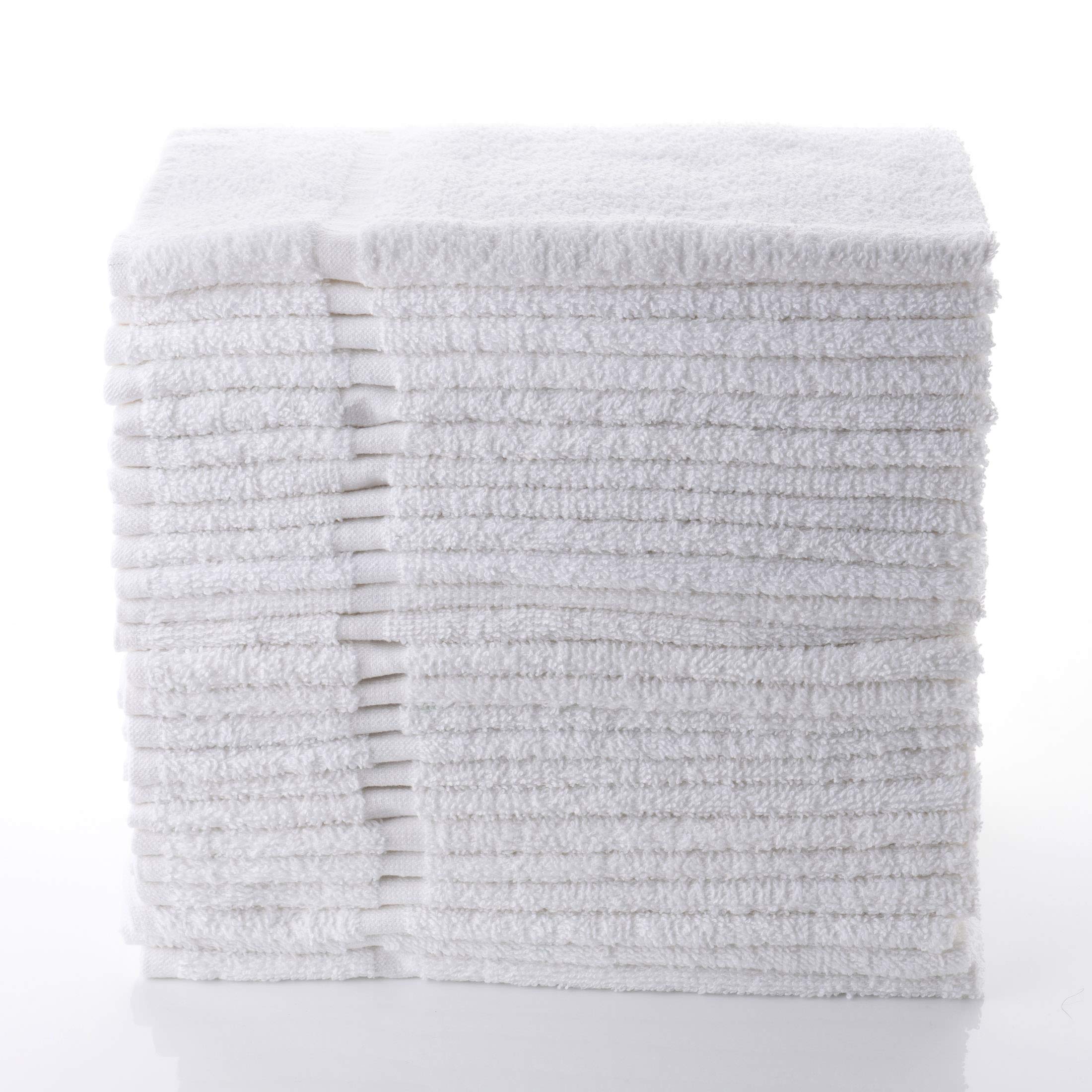 SIMPLI-MAGIC 79251 white hand towels folded in a neat stack for bathroom use