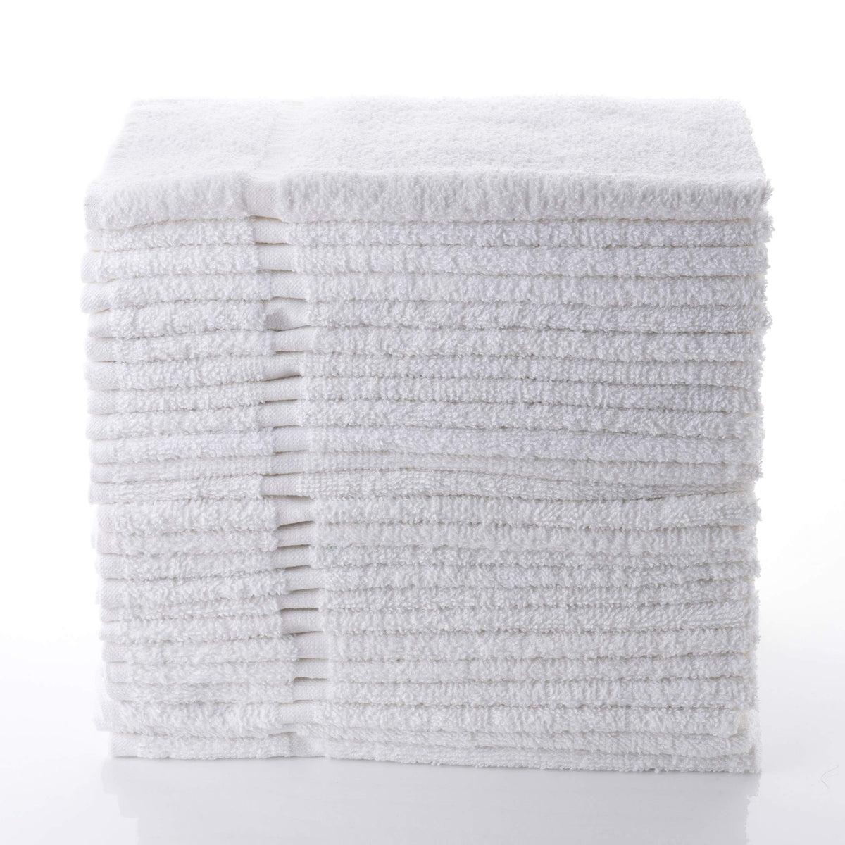 SIMPLI-MAGIC 79251 white hand towels folded in a neat stack for bathroom use
