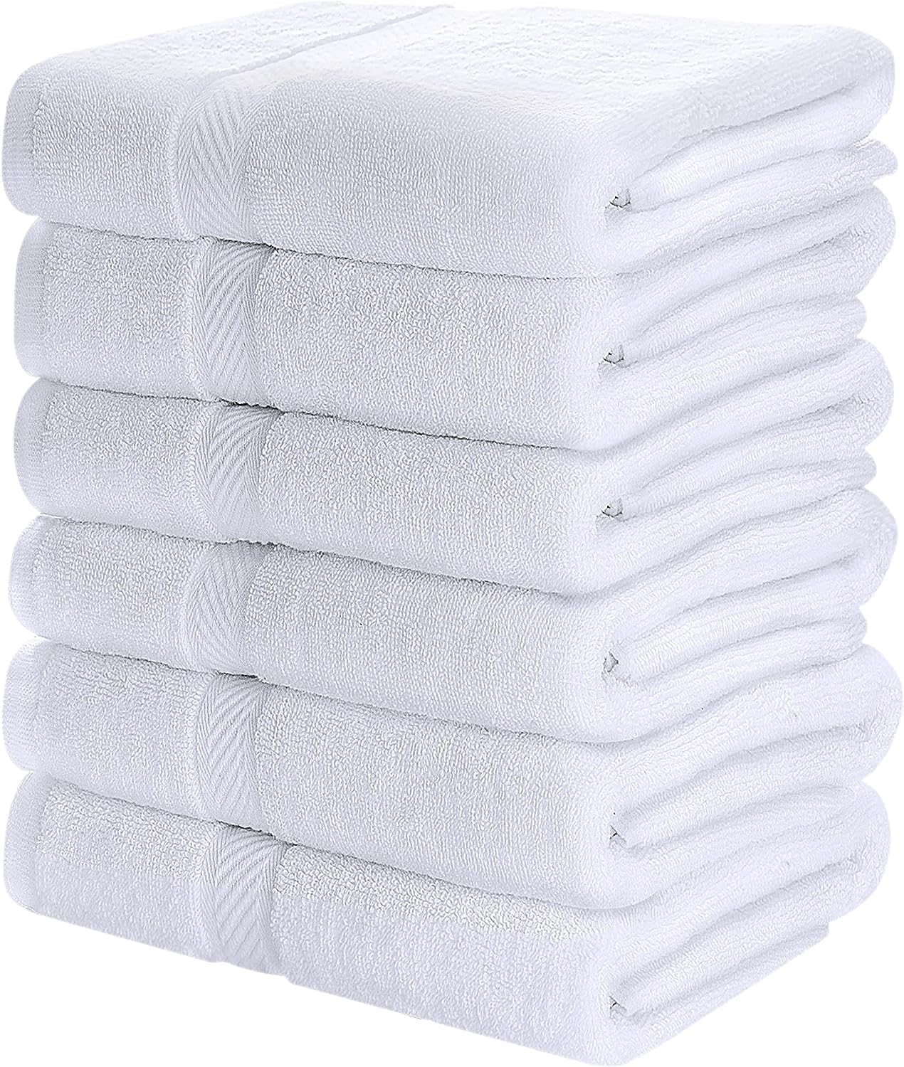 SIMPLI-MAGIC bath towel white 25x50 stack shows compact storage and softness