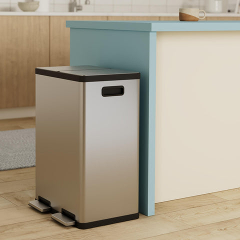 SIMPLI-MAGIC brushed stainless steel pedaled bin shown for durable daily use.