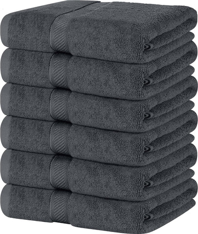 SIMPLI-MAGIC cotton towels flatlay demonstrates six-pack softness for home bathrooms.
