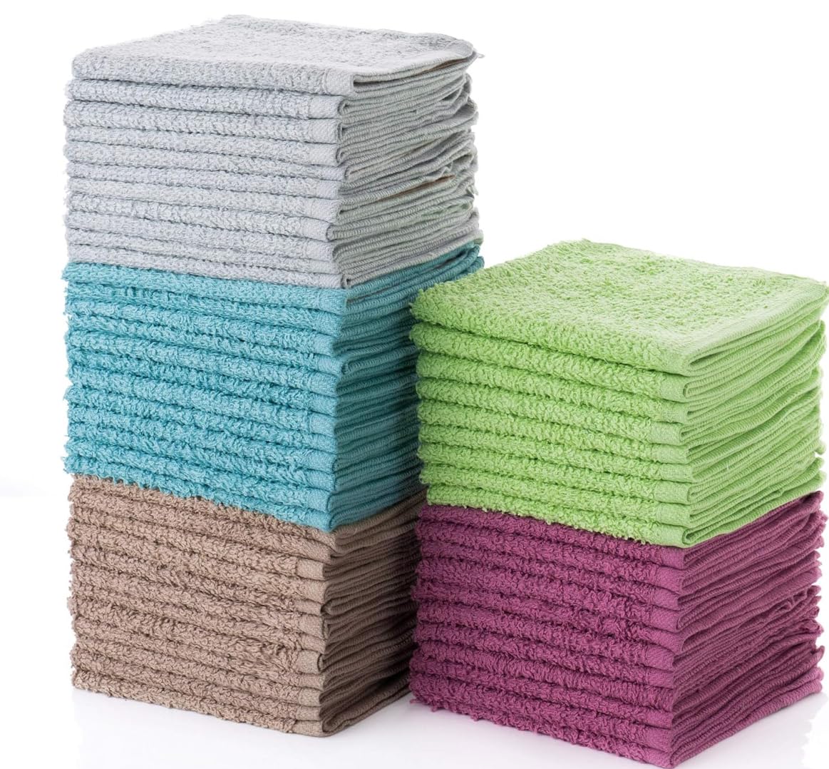 SIMPLI-MAGIC cotton wash cloths 12x12 multicolor pack with plush absorbency for home use