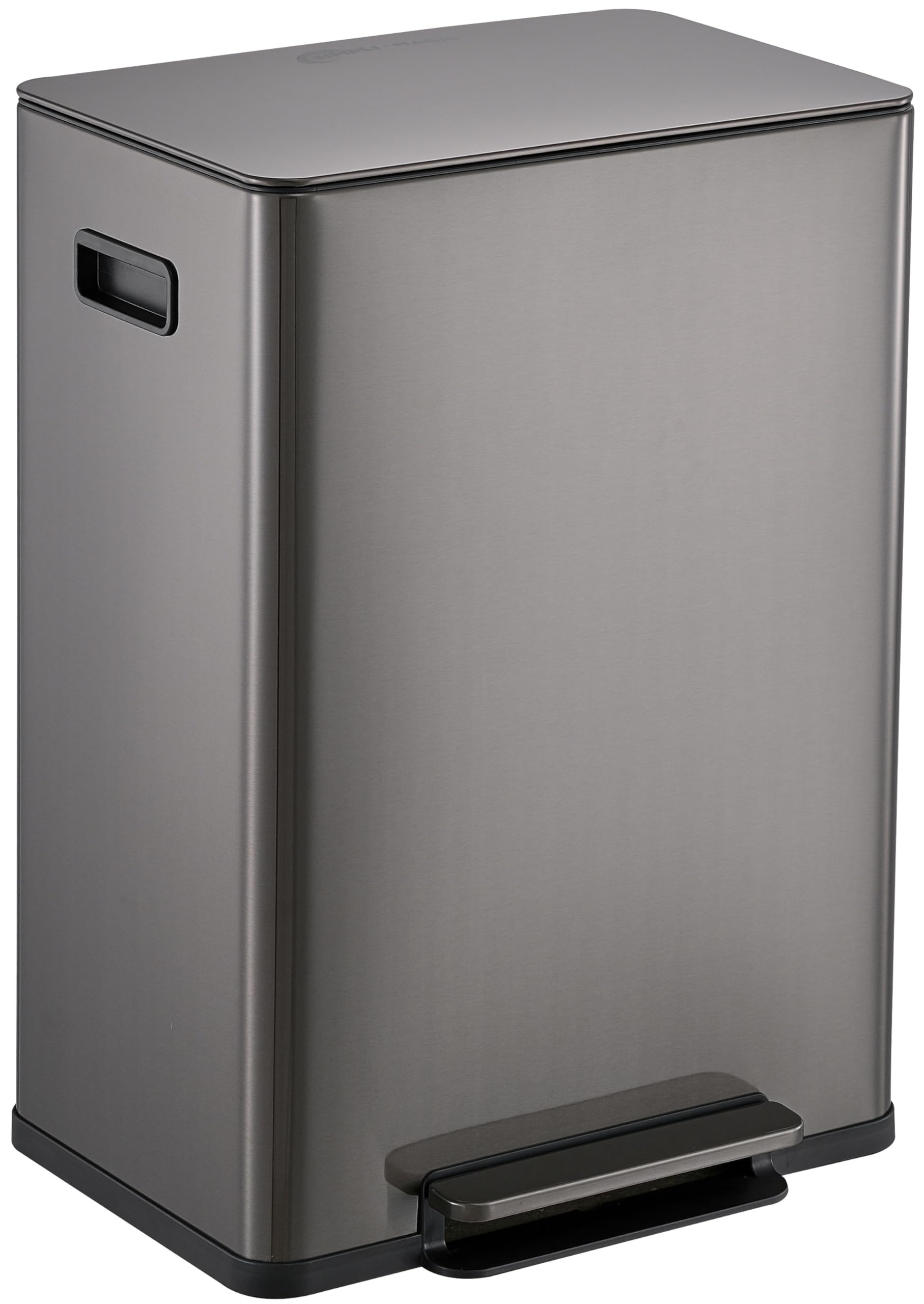 SIMPLI-MAGIC Infinity Edge 16G trash can front view with spacious 60L capacity for busy kitchens