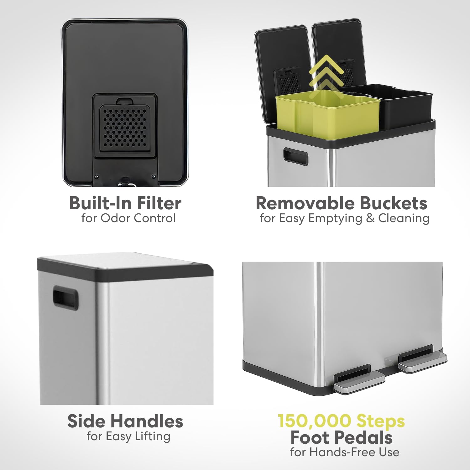 SIMPLI-MAGIC removable inner bins simplify trash sorting and cleanup