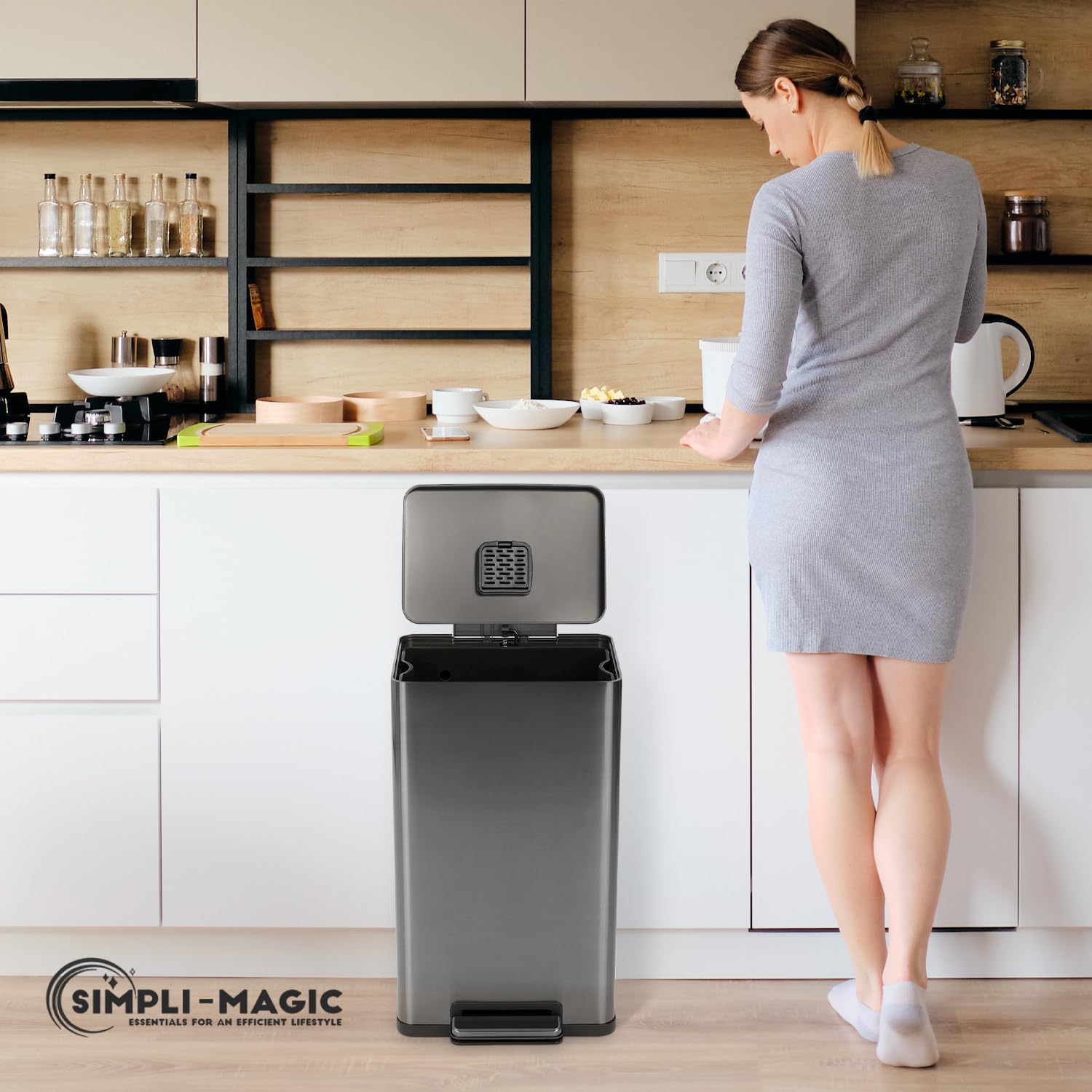 SIMPLI-MAGIC space-saving design fits against walls and cabinets.