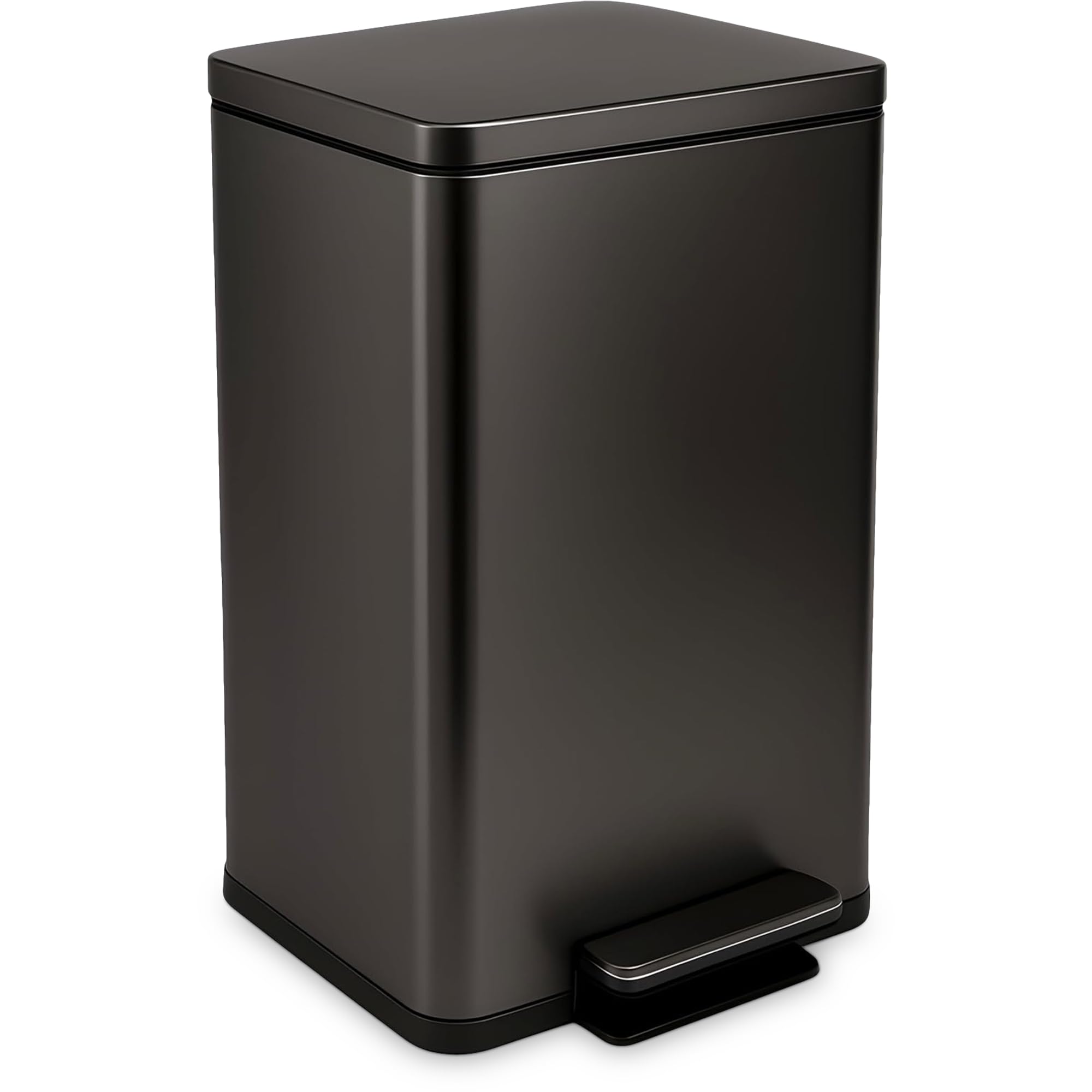 SIMPLI-MAGIC soft-close lid trash can in brushed stainless steel.