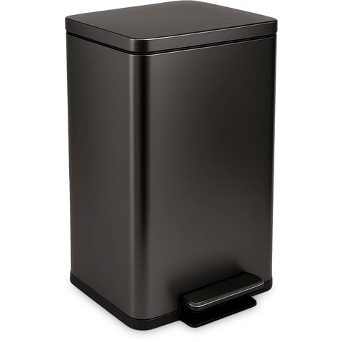 SIMPLI-MAGIC soft-close lid trash can in brushed stainless steel.