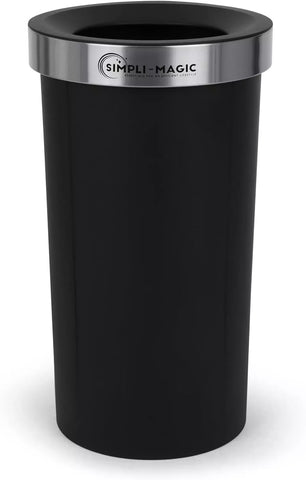 Simpli-Magic stainless steel trash can with lift-off lid for quick bag changes.