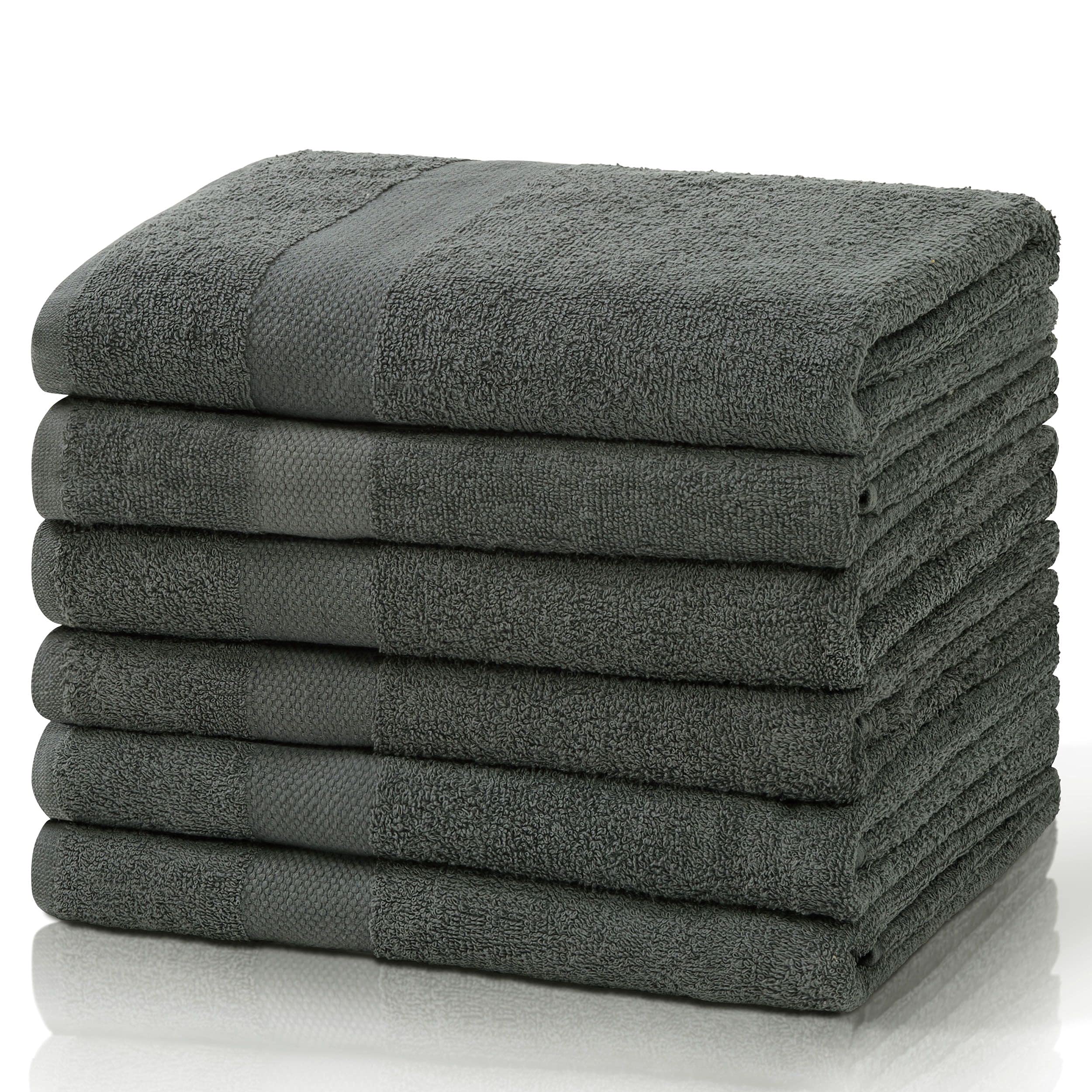 SIMPLI-MAGIC towels 25x50 gray folded reveal plushness and durability for daily use.