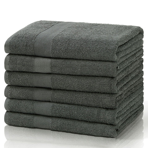 SIMPLI-MAGIC towels 25x50 gray folded reveal plushness and durability for daily use.