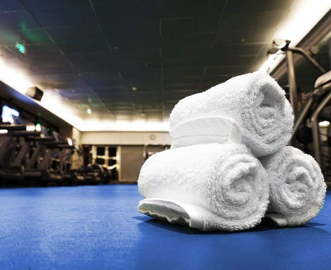 Simpli-Magic cotton washcloths in gym bag ready for workouts