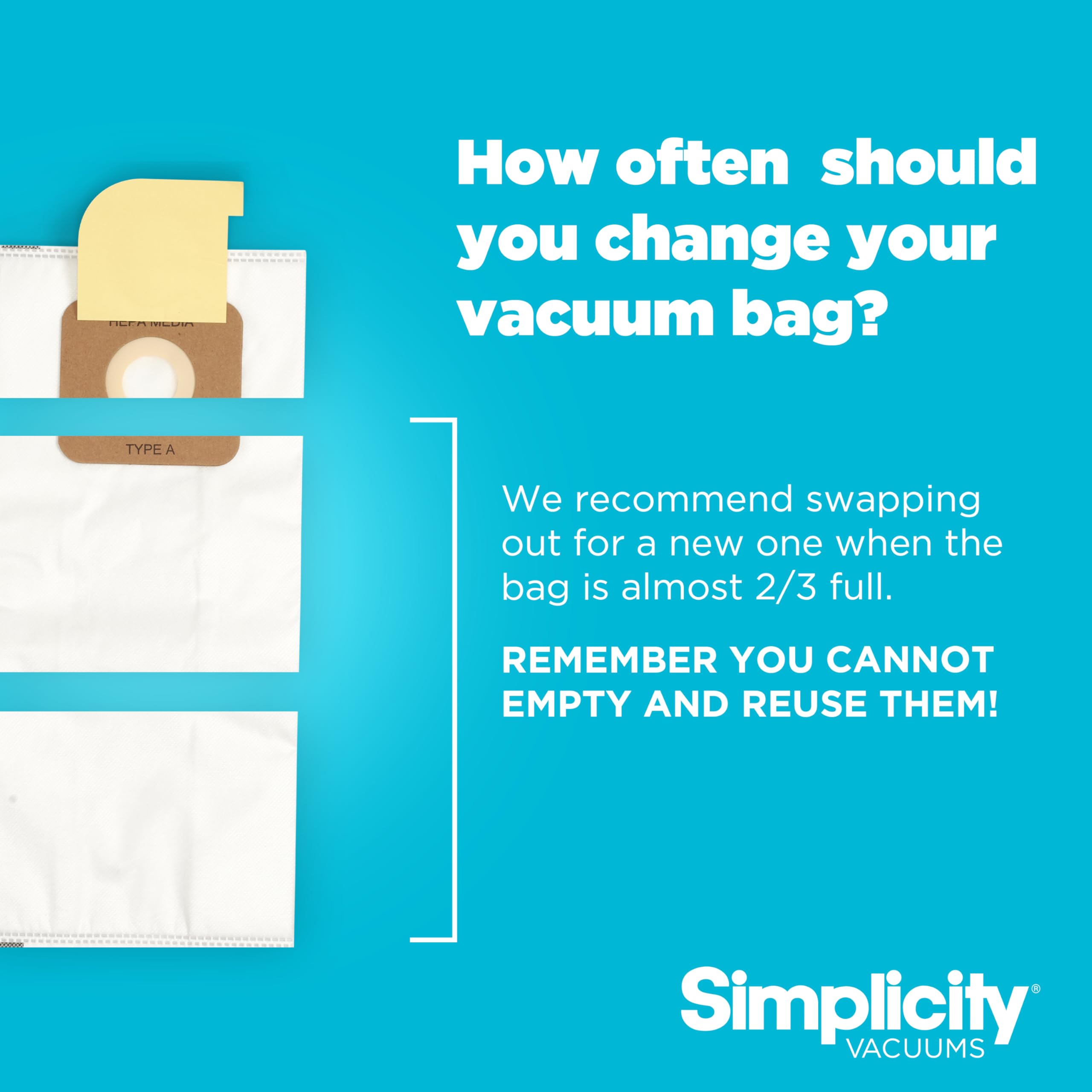 Simplicity S20EZM compatibility bag slot ensures easy replacement.