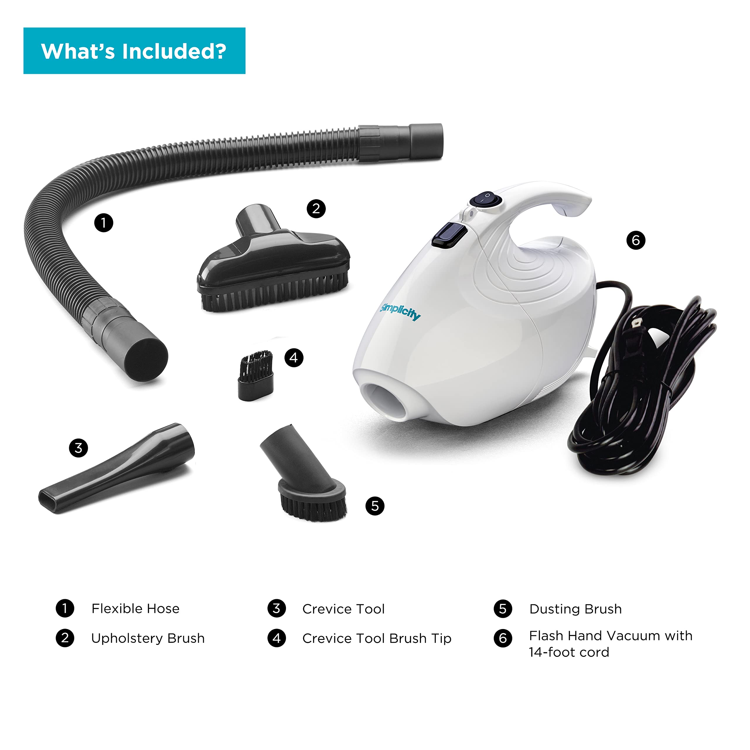 Simplicity Vacuums Flash Mini attachments laid out for versatile cleaning.