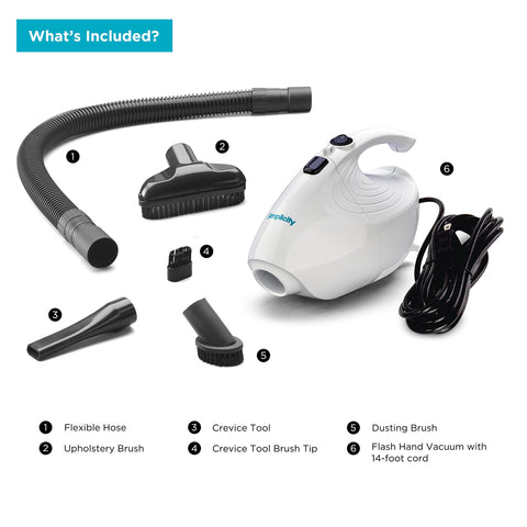Simplicity Vacuums Flash Mini attachments laid out for versatile cleaning.