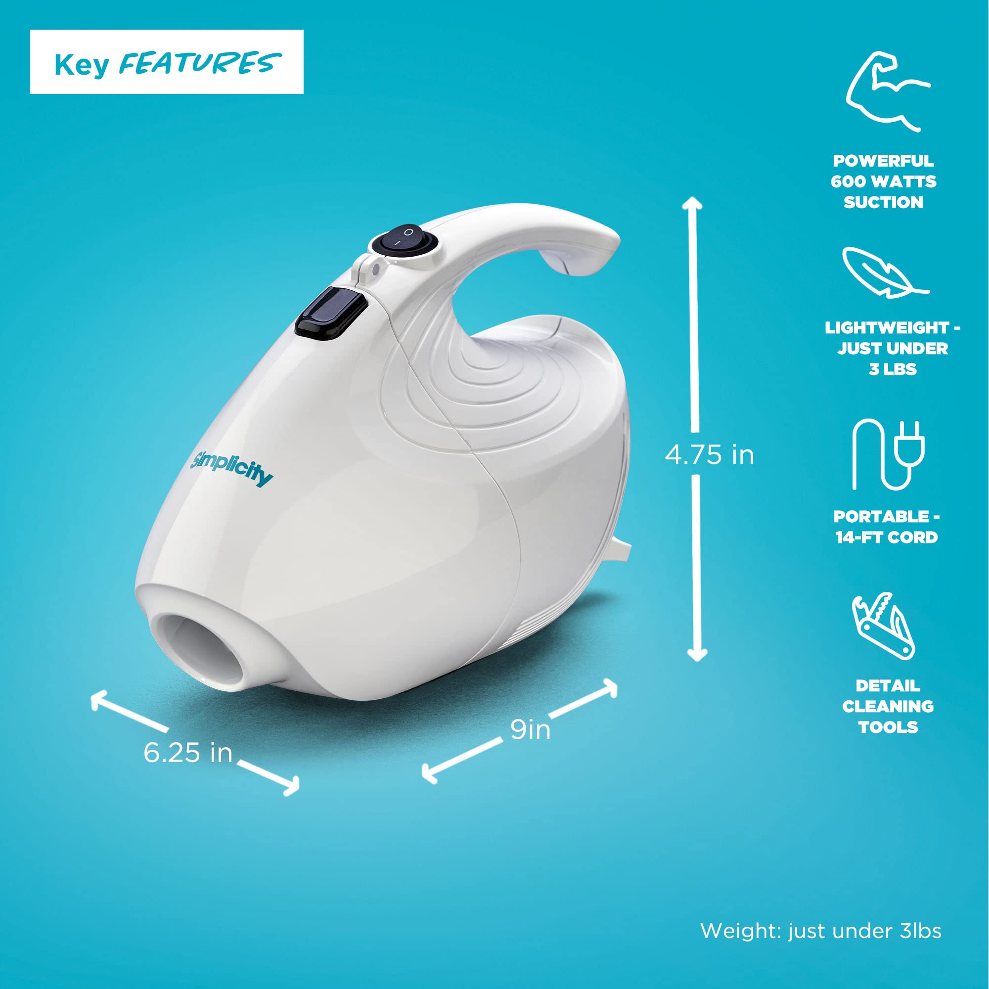 Simplicity Vacuums Flash Mini used in car detailing to reach tight crevices.