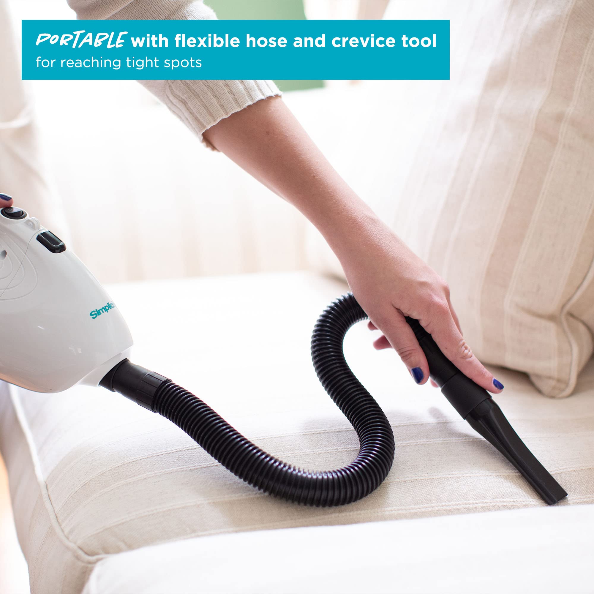 Simplicity Vacuums Flash Mini crevice tool targets keyboards and window sills.